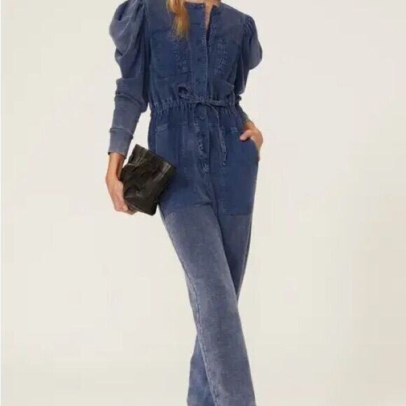 Ulla Johnson Pants - RTR Sz Medium M 8-10 Ulla Johnson Denim Blue Sadie Jumpsuit puff sleeve 1 pc